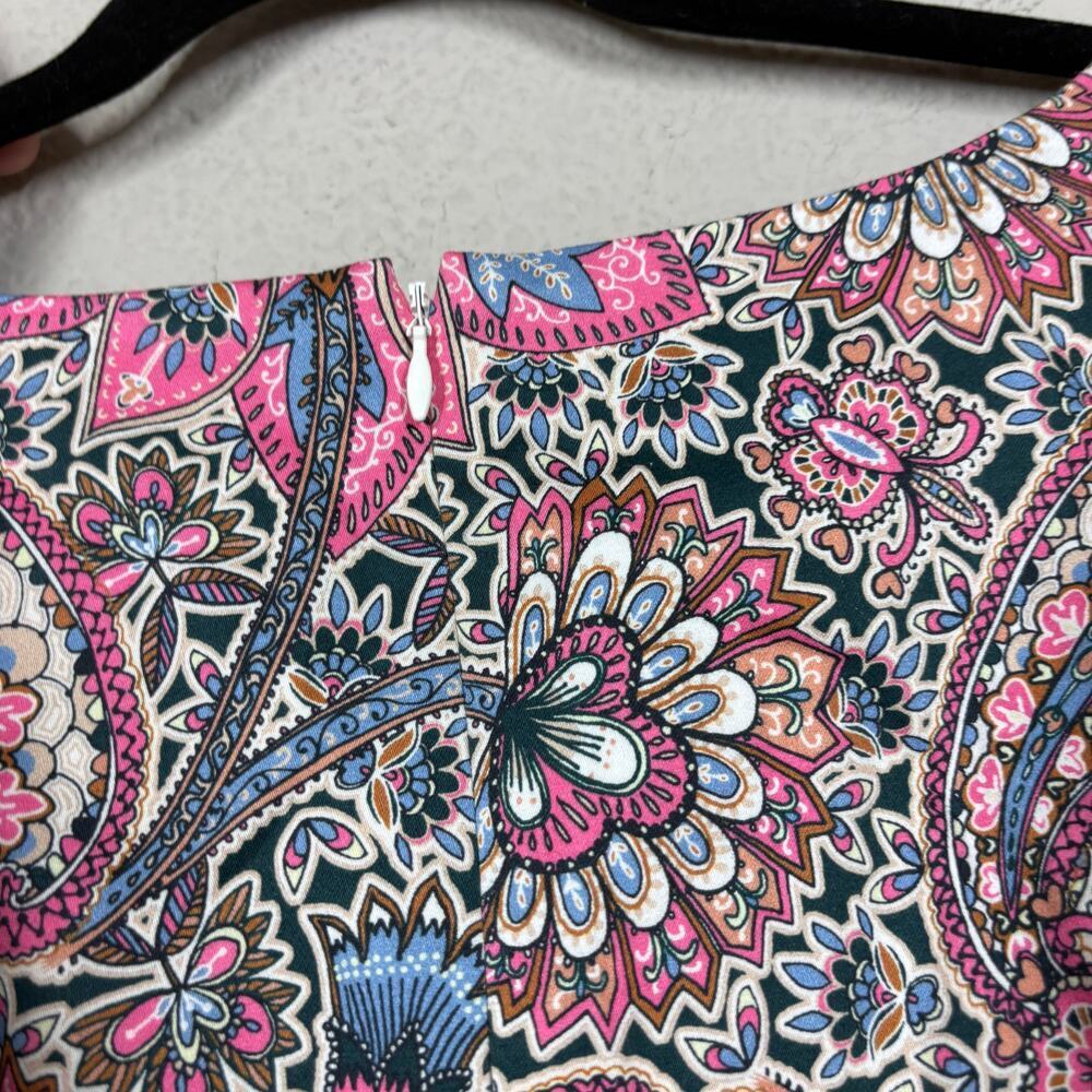 French Connection 10 Sundown Border Sheath Dress Pink Cotton Paisley Sleeveless - Picture 10 of 10